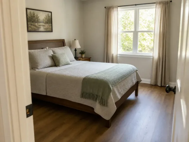 Illustrative example of a clean bedroom for interior pest inspection context